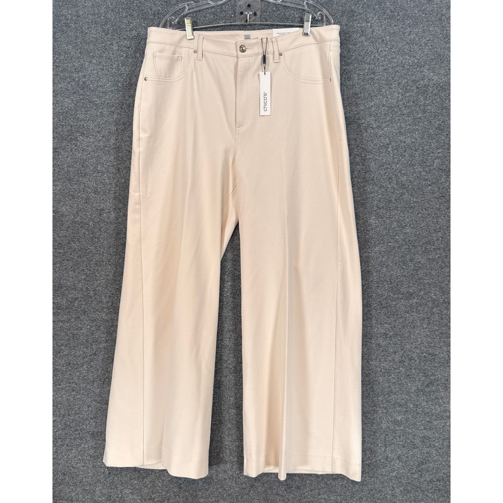 Chicos Pants Womens 16 Cream High Rise Wide Leg 5 Pocket Trousers Casual NEW